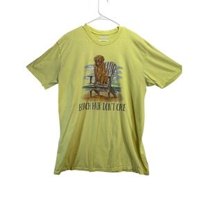 Academy Sports Yellow Beach Hair Don't Care Golden Retriever Graphic Tee XXL